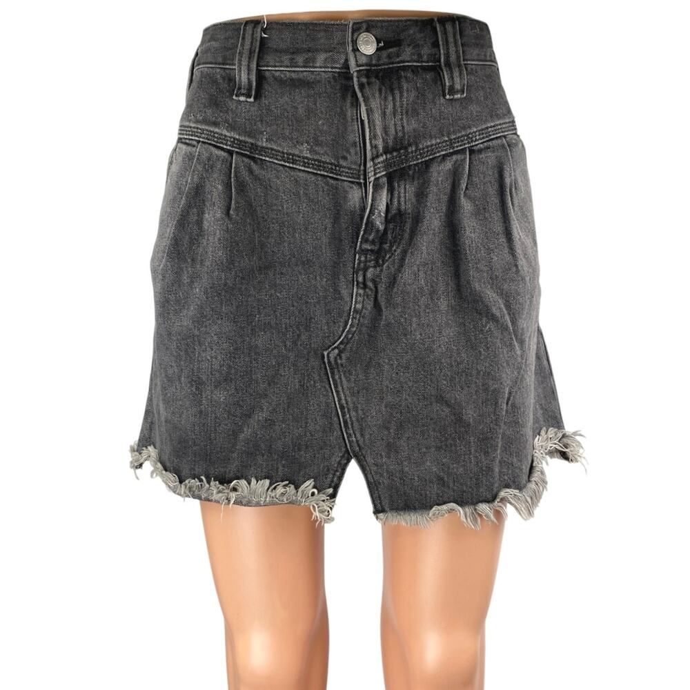 Free People We The Free Sidecar Black Raw Hem Mini Denim Jean Skirt Size 28
